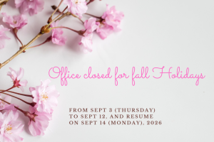 Shop Closed For Fall Holidays Sept 2026